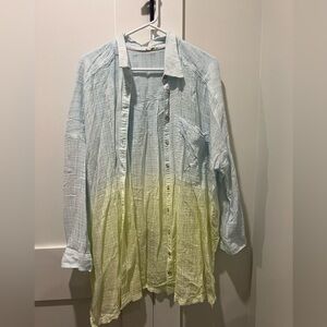 Pilcro Light Blue and Lime Gradient Long Sleeve Buttondown Shirt
